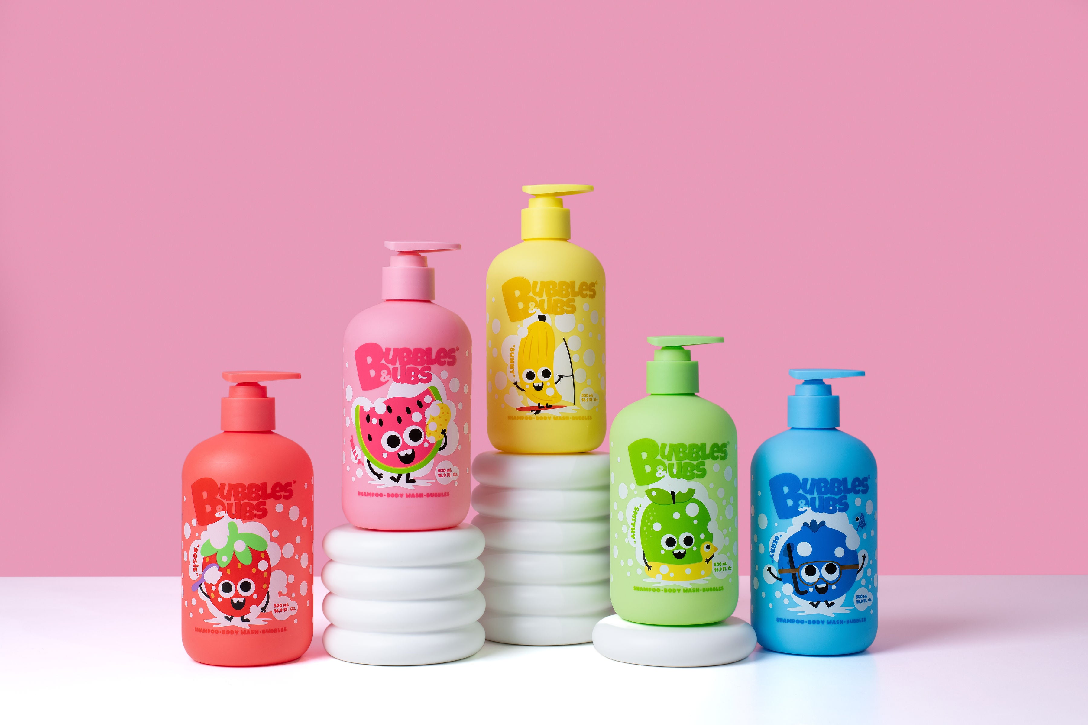bubbles and bubs product range over a pink background