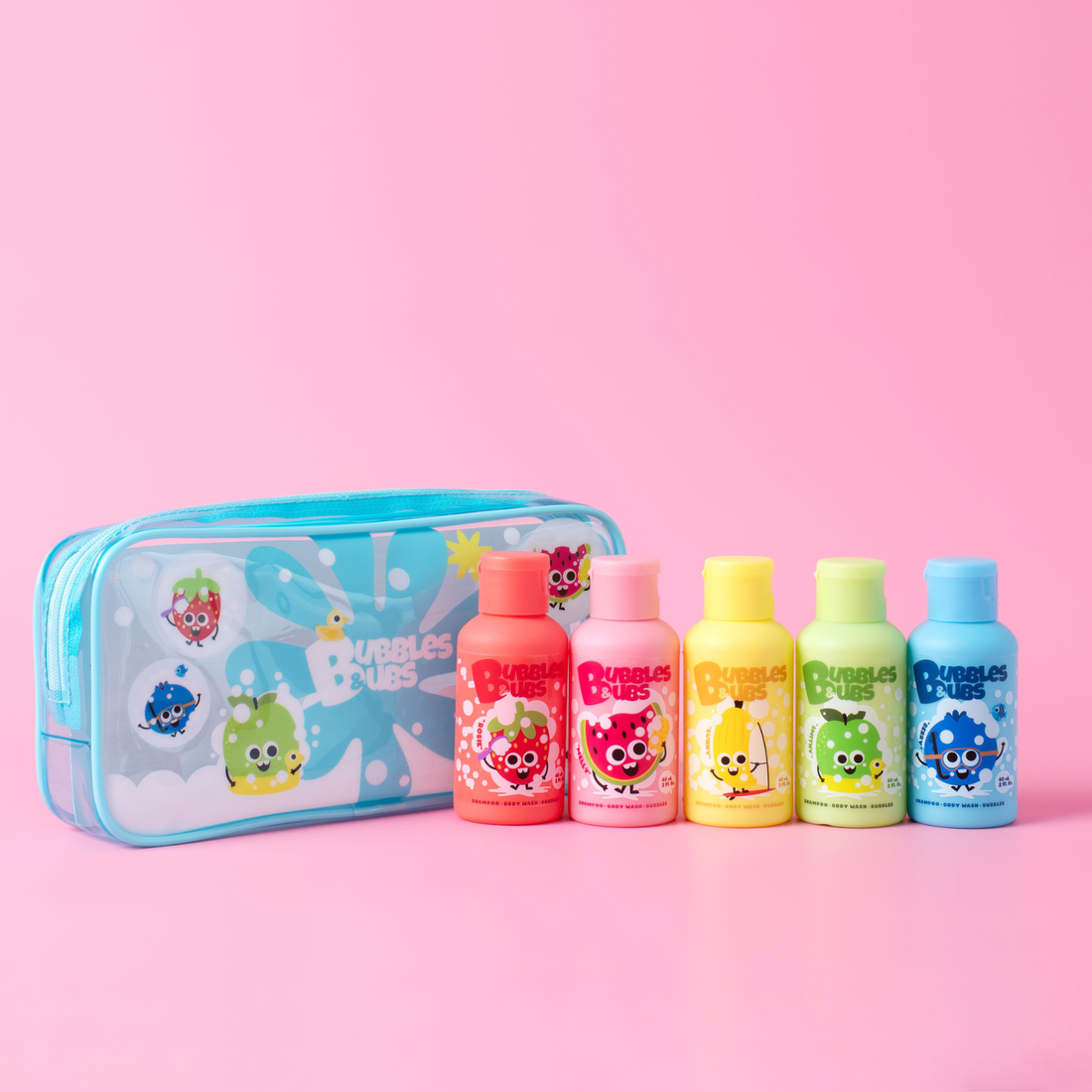 bubbles and bubs travel size pack - shampoo, body wash and bubbles 3 in 1 formula, five scents