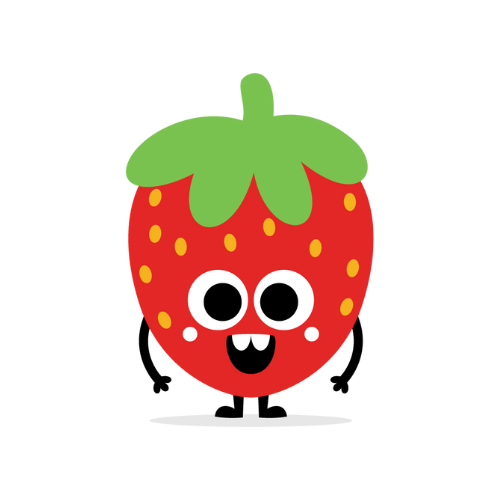 Rosie the strawberry character over white background